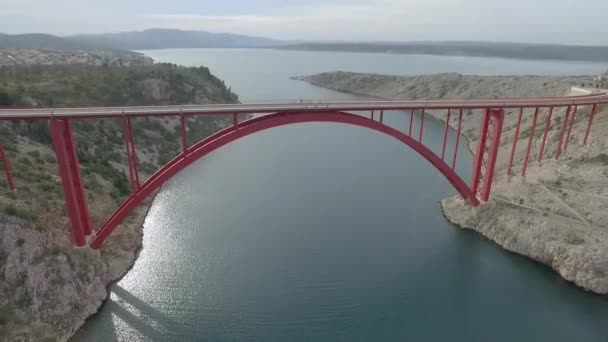 Maslenica Brücke Kroatien Rote Stahlbrücke Georgien Blick Auf Die Straße — Stockvideo