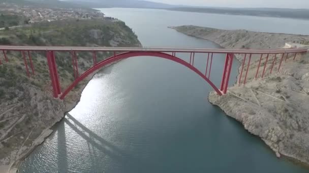 Maslenica Bridge Croatia Red Steel Bridge George View Maslenica Strait — Stock Video