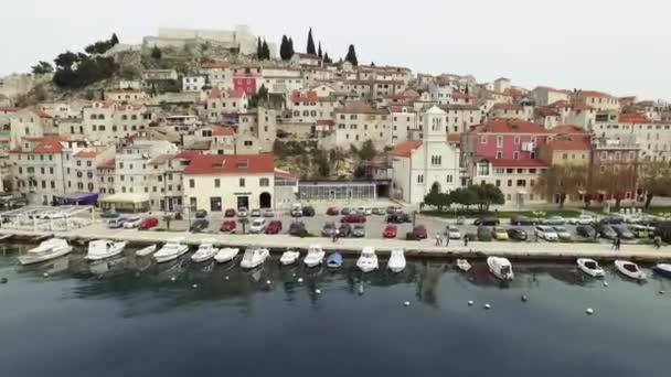 Volando Sulla Città Sibenik Vista Panoramica Sul Centro Storico Sulla — Video Stock