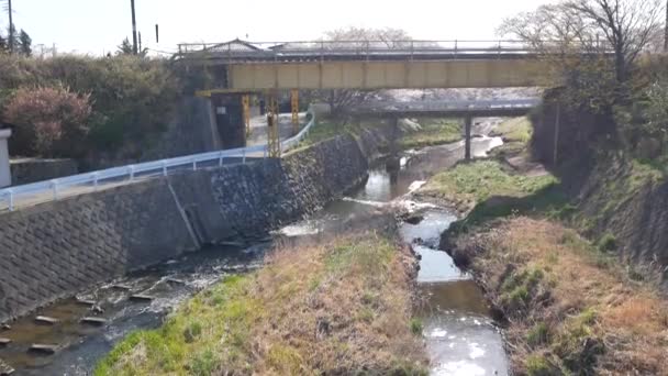 Landscape View Natural Outdoor Small Canal Flow Small City Countryside — Stock Video