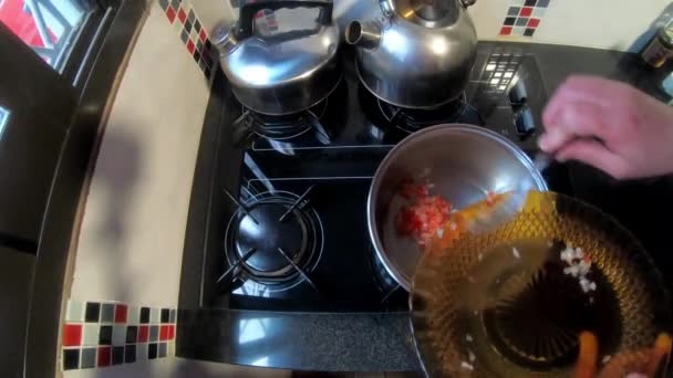Kvinna Köket Matlagning Sås Pott — Stockvideo