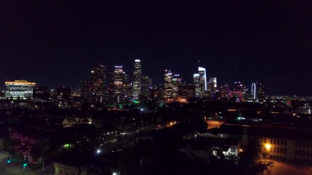 Vue Aérienne Large Horizon Centre Ville Los Angeles Nuit — Video
