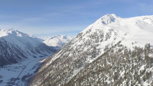 高山谷地的空中景观位于高山和陡峭的斜坡之间 意大利Livigno — 图库视频影像