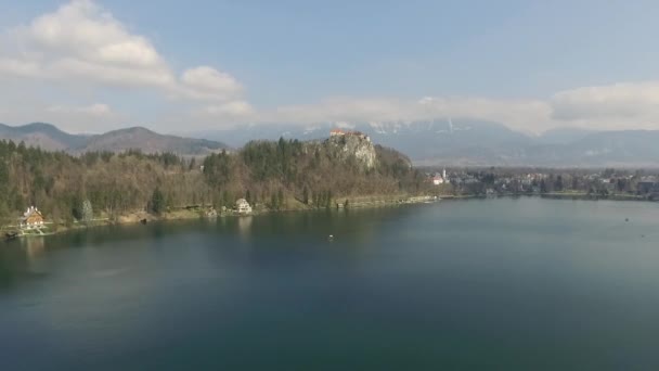 Imágenes Aéreas Del Lago Bled Con Castillo Bled Fondo Países — Vídeos de Stock