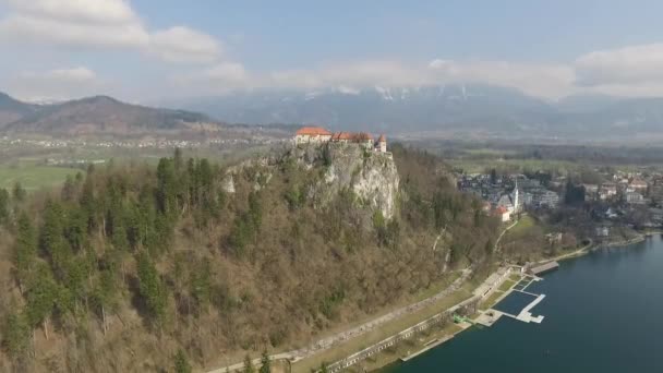 Imágenes Aéreas Del Lago Bled Con Castillo Bled Fondo Países — Vídeos de Stock