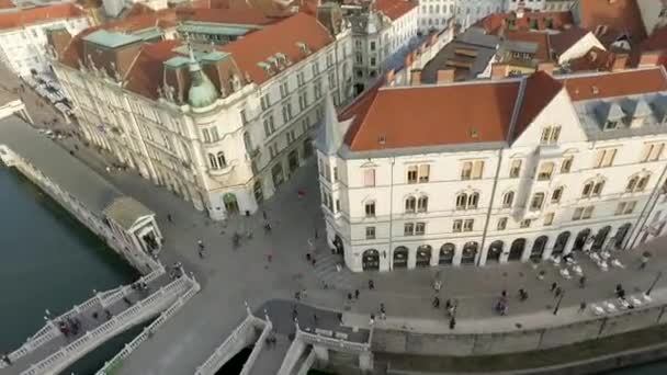 Tromostovje Nin Havadan Görünüşü Ljubljana Nın Üçlü Köprüsü Ljubljanica Nehri — Stok video