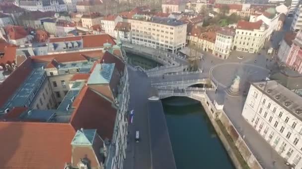 Vedere Aeriană Tromostovje Podul Triplu Din Ljubljana Râul Ljubljanica Centrul — Videoclip de stoc