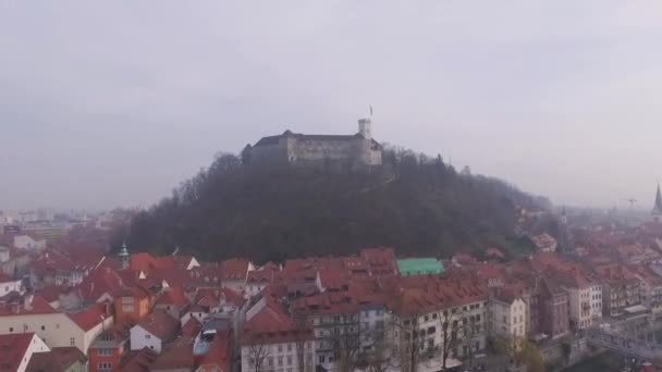 Légi Kilátás Felülről Gyönyörű Erőd Ljubljana Vár Dombon Szlovéniában — Stock videók