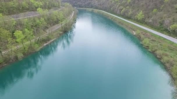 Luchtfoto Van Soca Rivier Slovenië — Stockvideo
