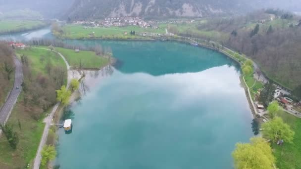 Légi Kilátás Soca Folyóra Kút Mellett Triglav Nemzeti Park Szlovéniában — Stock videók