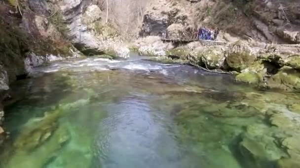 Aérea Volando Bajo Por Encima Soteska Vintgar Garganta Eslovenia — Vídeo de stock