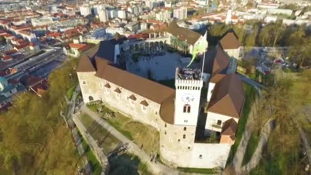 Nsansız Hava Aracı Görüşü Ljubljana Kalesi Kentin Önemli Simgelerinden Biri — Stok video