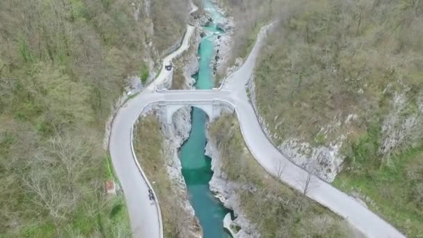 Vlieg Brug Soca River Slovenië — Stockvideo