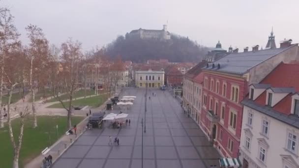 Légi Kilátás Ljubljanai Várra Légi Felvétel Gyönyörű Város Ljubljana Szlovénia — Stock videók