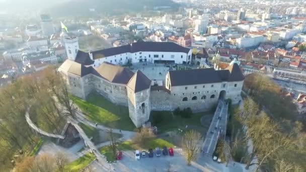 Ljubljana Kalesi Bakan Insansız Hava Aracı Mercekli Kentin Önemli Simgelerinden — Stok video