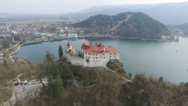 Images Aériennes Château Bled Avec Lac Bled Arrière Plan Slovénie — Video