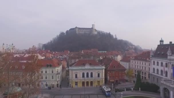 Ljubljana Şatosu Slovenya Nın Ljubljana Kentinin Havadan Görünüşü — Stok video