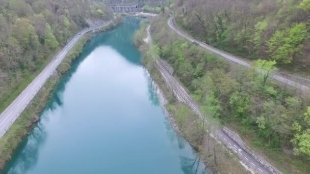 Luchtfoto Van Soca Rivier Slovenië — Stockvideo