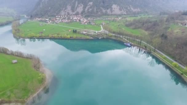Letecký Pohled Řeku Socu Studny Národní Park Triglav Slovinsku — Stock video