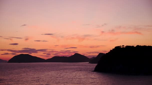 Prachtig Uitzicht Zonsondergang Boven Elaphiti Eilanden Adriatische Zee — Stockvideo