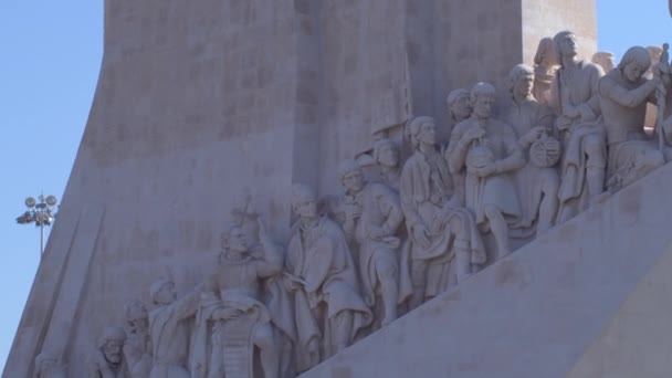 Discovery Monument Padro Dos Descobrimentos Lissabon Närbild Utsikt Från Floden — Stockvideo