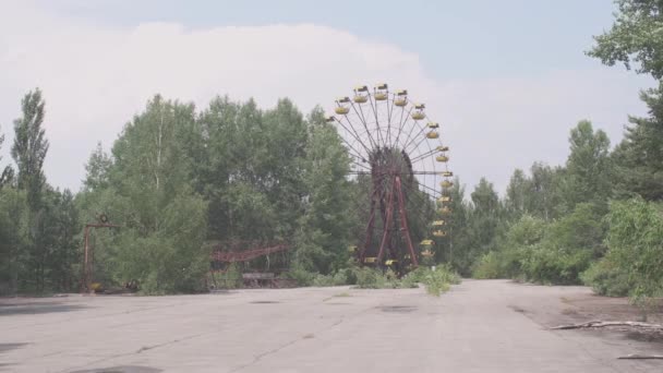 Schuss Des Riesenrads Der Sperrzone Pripjat Der Nähe Des Kernkraftwerks — Stockvideo