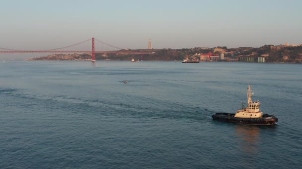 Promenade Bateau Vue Aérienne Coucher Soleil Les Mouettes Volent Vers — Video