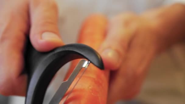 Peeling Carrots Macro Shot Cook Peeling Carrot — Stock Video