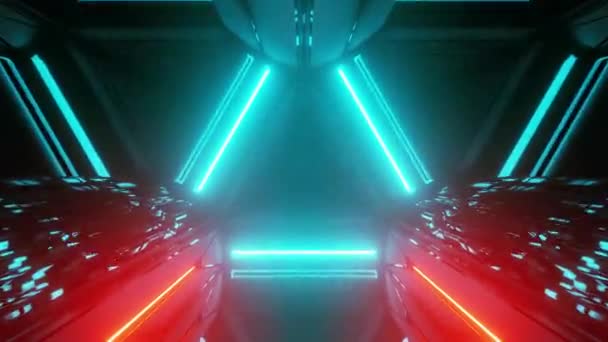 Representación Cgi Colorido Túnel Con Líneas Triangulares Azules Rojas Futuro — Vídeos de Stock