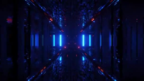 Animación Túnel Rectangular Iluminado Por Neón Que Desplaza Hacia Punto — Vídeo de stock