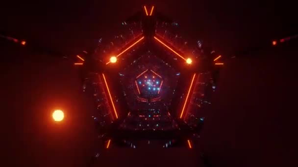 Abstracte Achtergrond Met Vijfhoekige Tunnel Neon Licht Animatie — Stockvideo