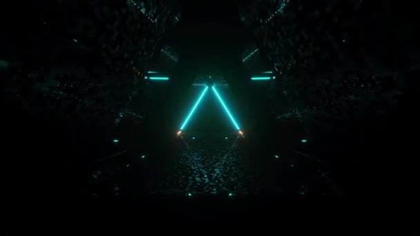 绿色霓虹灯照亮了空间三角形 产生了迷幻般的沉浸效果 运动艺术 音乐视频动画和发呆事件 — 图库视频影像