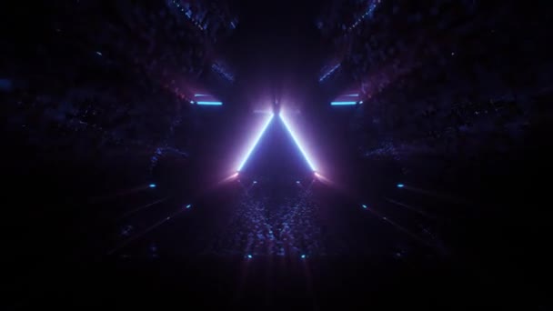 Psychedelic Arte Movimento Imersivo Triângulo Espacial Iluminado Com Luzes Néon — Vídeo de Stock
