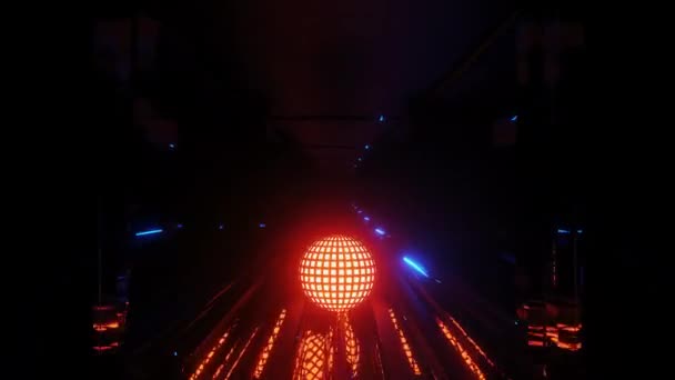 Une Sphère Orange Fluo Éclatante Déplaçant Dans Tunnel Spatial Sombre — Video