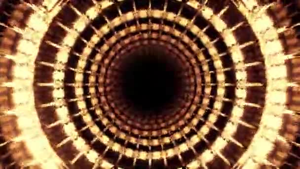 Mehrere Goldgelbe Kugeln Die Sich Übereinander Drehen Ergeben Einen Dreidimensionalen — Stockvideo