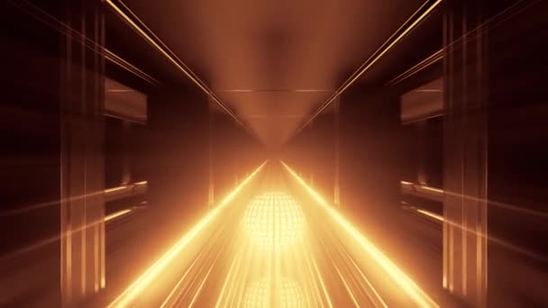 Bright Golden Orb Rolls Away Illuminated Corridor Motion Graphic — Vídeo de Stock