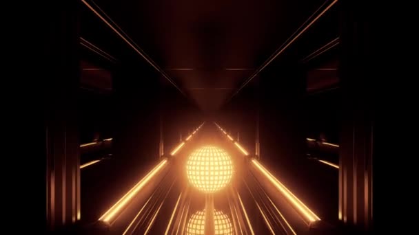 Orbe Dorado Iluminado Mueve Túnel Oscuro Art Deco Motion Graphic — Vídeos de Stock