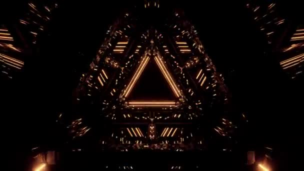 Render Golden Neon Triangular Portal Glowing Lines Triangle Tunnel Corridor — Stock Video