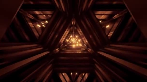 技術的な黄金の三角形の宇宙船格納庫トンネル回廊 3Dイラストループグラフィックモーション — ストック動画