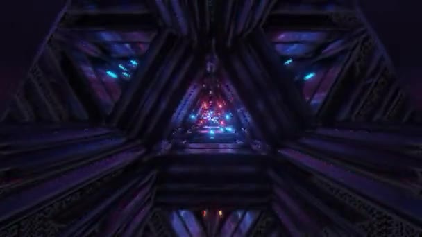 Smyčka Abstraktního Pozadí Trojúhelníková Chodba Technologický Tunel Růžovými Azurovými Světly — Stock video