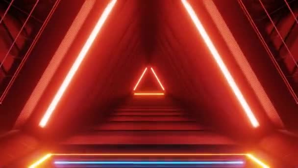 Fondo Neón Rojo Futurista Abstracto Líneas Brillantes Túnel Triangular Pasillo — Vídeo de stock