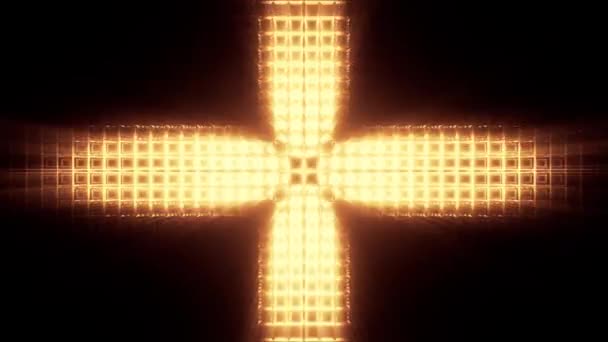 Крест Золотых Огней Вертикальный Повтор Черный Фон Motion — стоковое видео