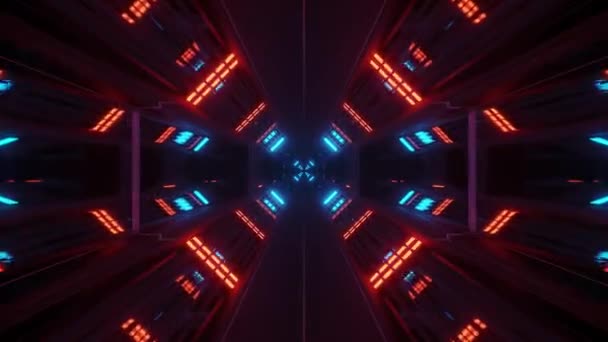 Yavaş Lerleme Aydınlatılmış Uzay Tüneli Kırmızı Mavi Neon Işıkları — Stok video