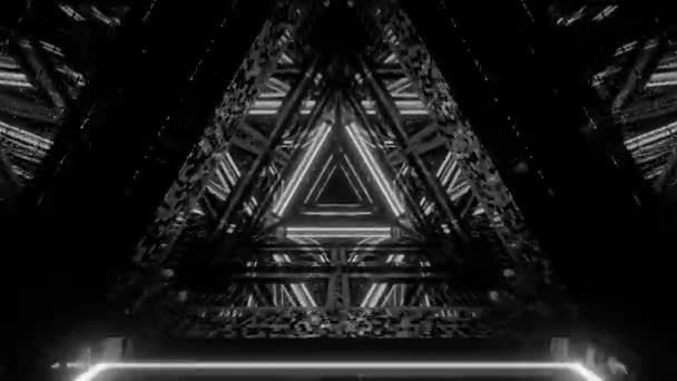 前进运动 单色明亮三角形隧道 黑色背景3D — 图库视频影像