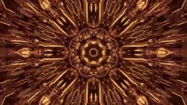 Kaleidoscope Floral Pattern Moving Golden Light Reflections Black — Stock Video