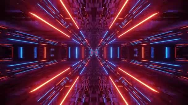 Tunel Mozaikowy Jasnymi Neonowymi Wiązkami Światła Zmieniającymi Się Wzorami — Wideo stockowe