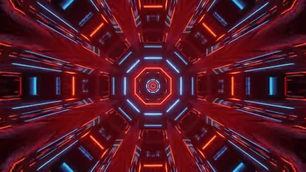 Forward Motion Tunelul Octagon Grinzi Luminoase Lumină Roșie Albastră Buclă — Videoclip de stoc