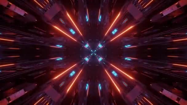 Bilgisayarlı Parlak Parlak Renkli Işıklarla Donatılmış Yansıtıcı Karanlık Bir Tünel — Stok video