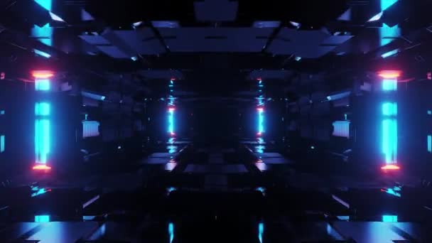 Flyger Rakt Neontunneln Sci Rymdskepp Interiör Futuristisk Teknik Korridor Abstrakt — Stockvideo