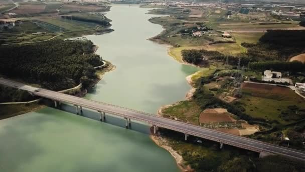 River Vista Aerial View Detail Brigde Crossing — Stock Video